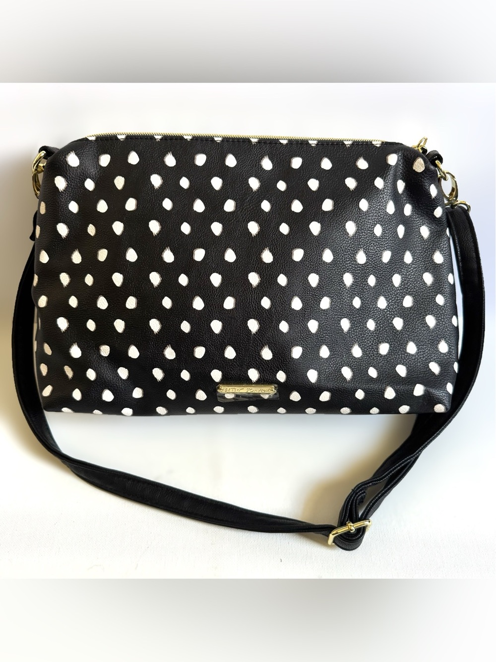 Betsey Johnson Black White Polka Dot Crossbody Shoulder Bag Mod Retro Chic